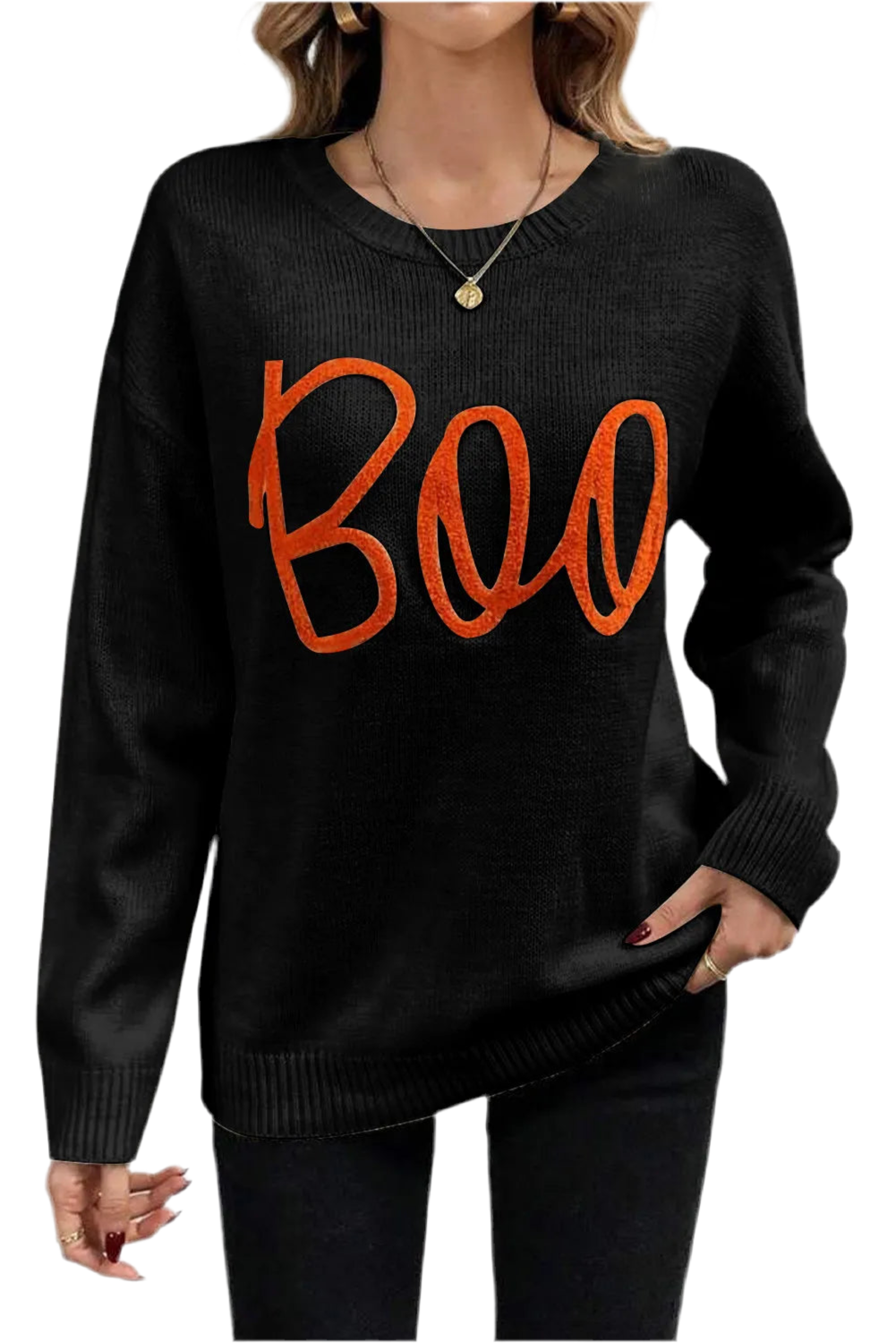 BOO Round Neck Long Sleeve Sweater