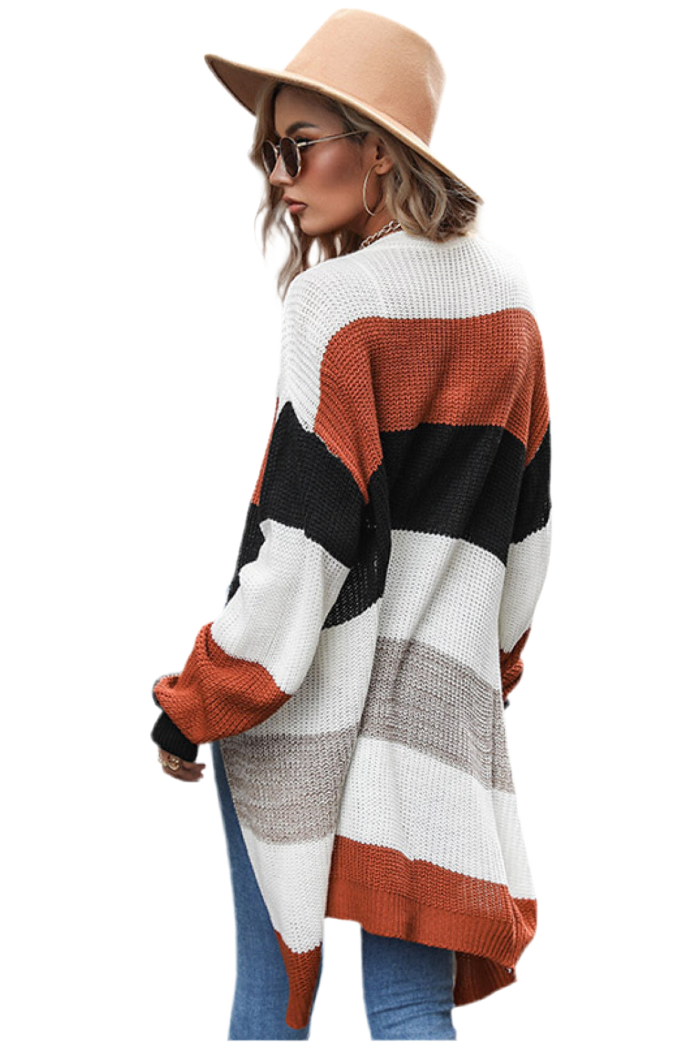 Earthy Autumn Striped Open Front Longline Cardigan