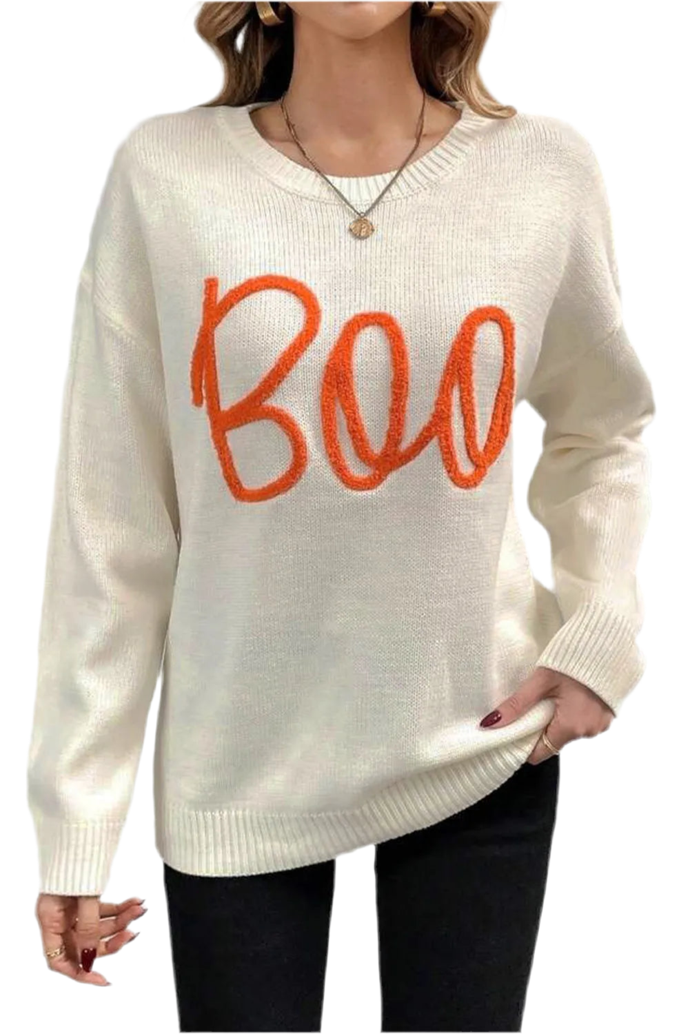 BOO Round Neck Long Sleeve Sweater