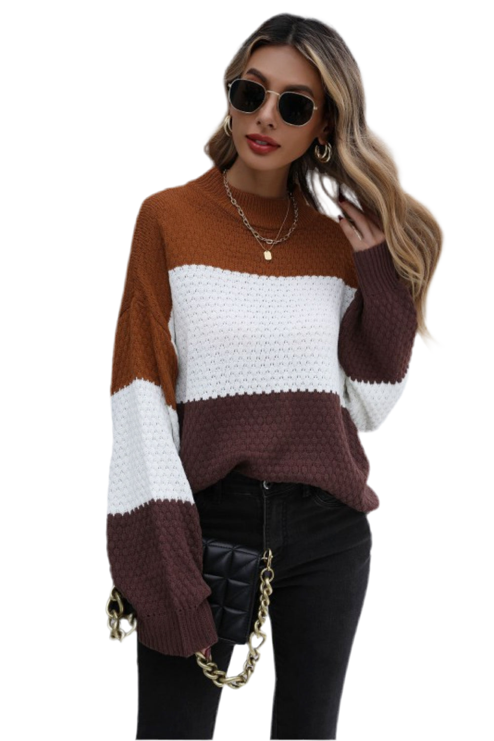 Cider Donut Color Block Long Sleeve Sweater