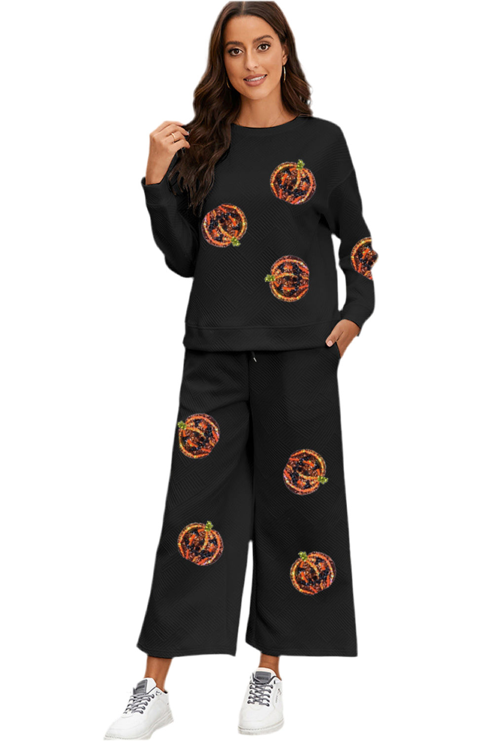 Sequin Patch Pumpkin Top and Pants Set