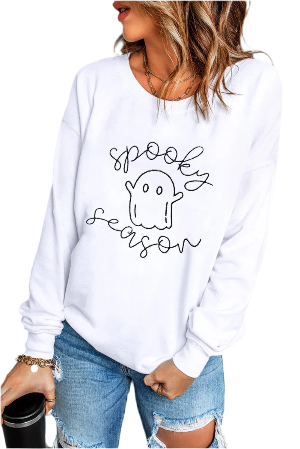 Spooky Season Ghost Graphic Long Sleeve Dropped Shoulder Sweatshirt