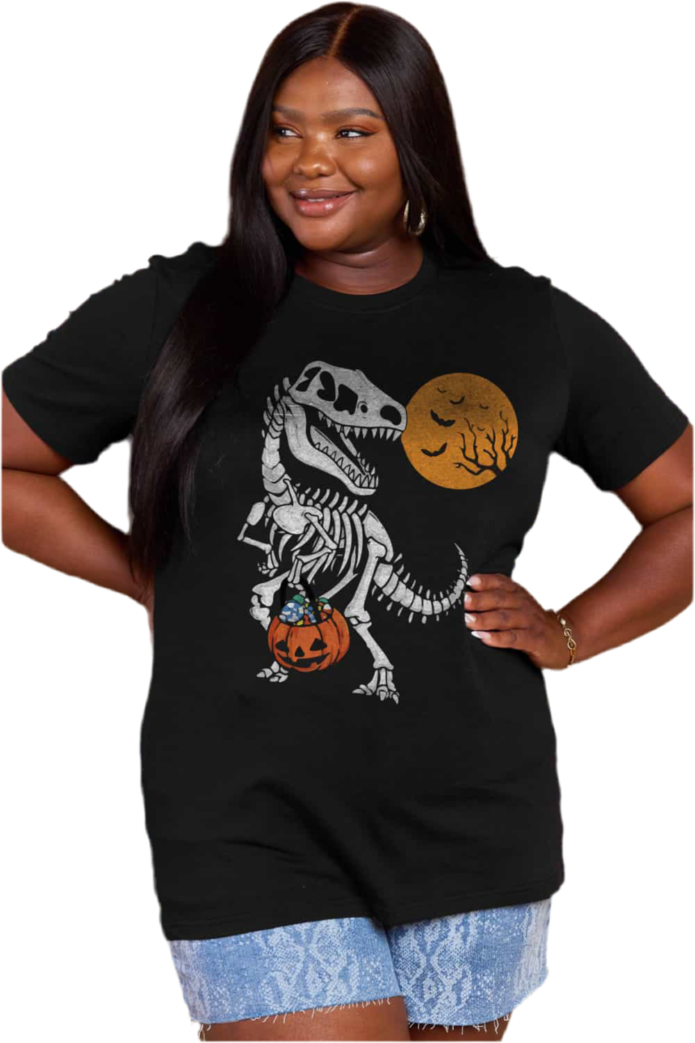 Jurassic Skeleton Halloween Graphic Cotton T-Shirt