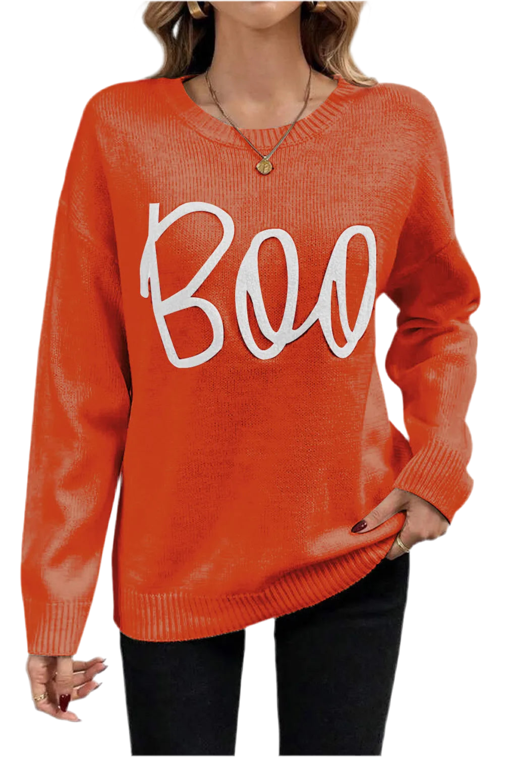 BOO Round Neck Long Sleeve Sweater