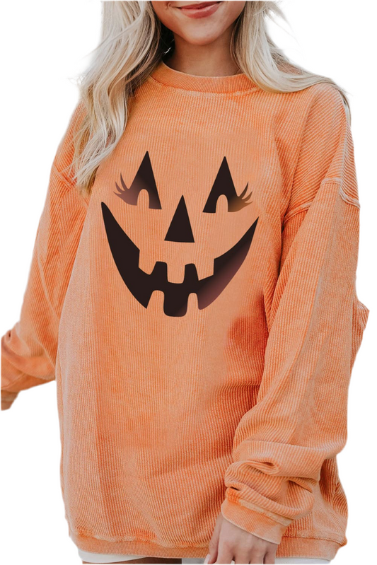 Round Neck Dropped Shoulder Jack-O'-Lantern Graphic Sweatshirt