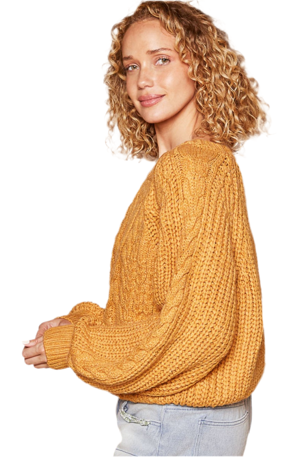 Tina Yellow Cable Knit Cutout Long Sleeve Sweater