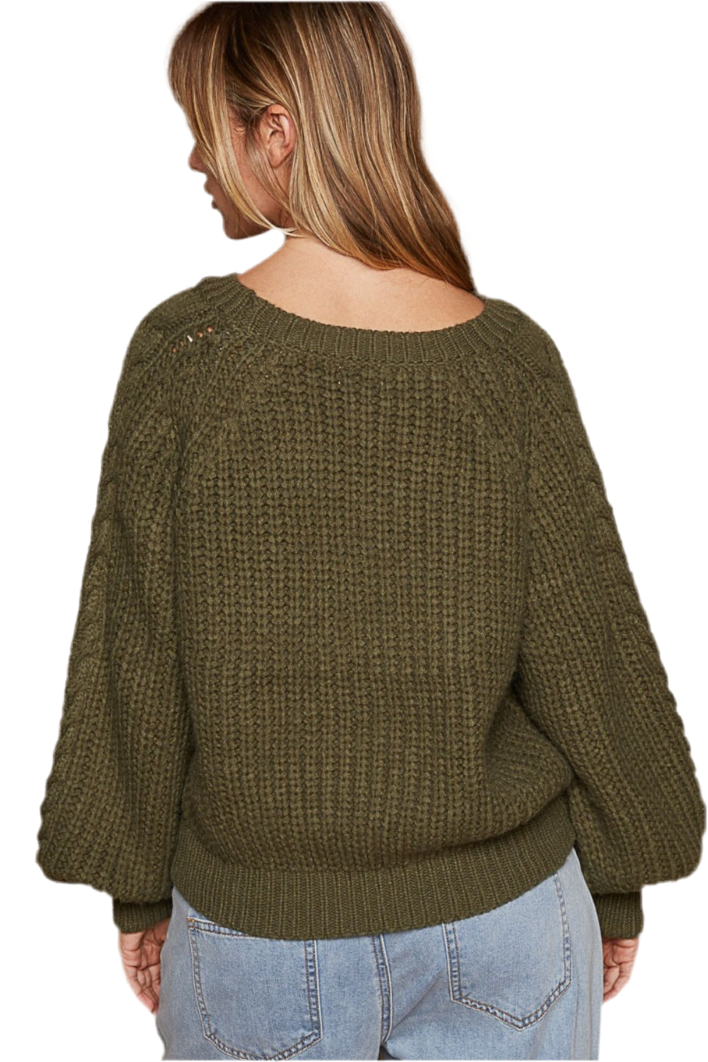 Tina Olive Cable Knit Cutout Long Sleeve Sweater