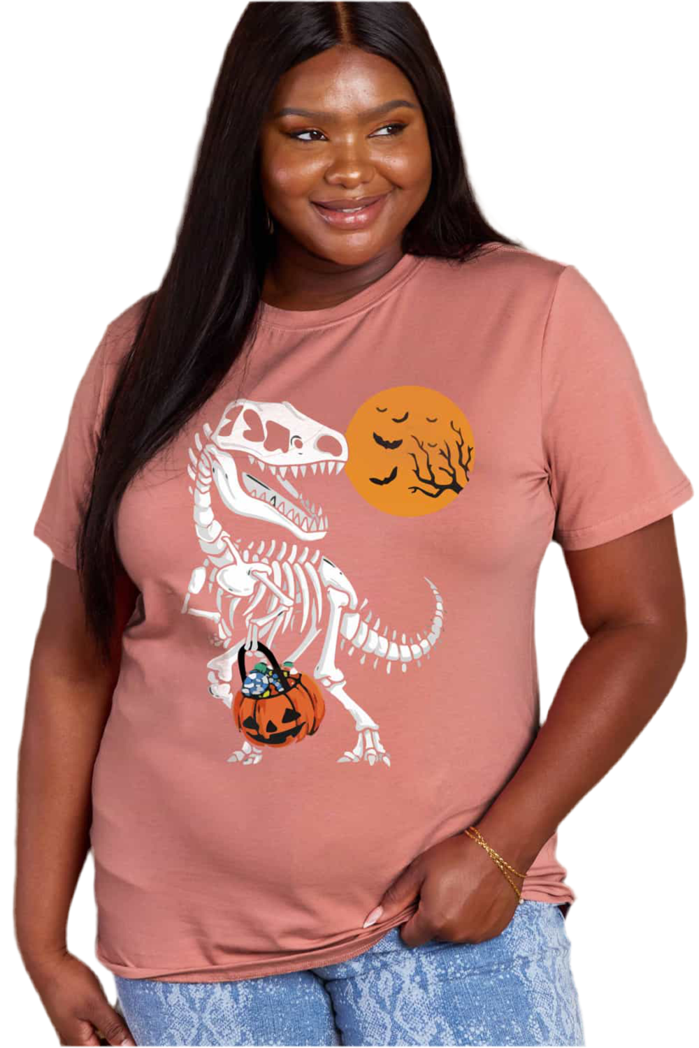 Jurassic Skeleton Halloween Graphic Cotton T-Shirt