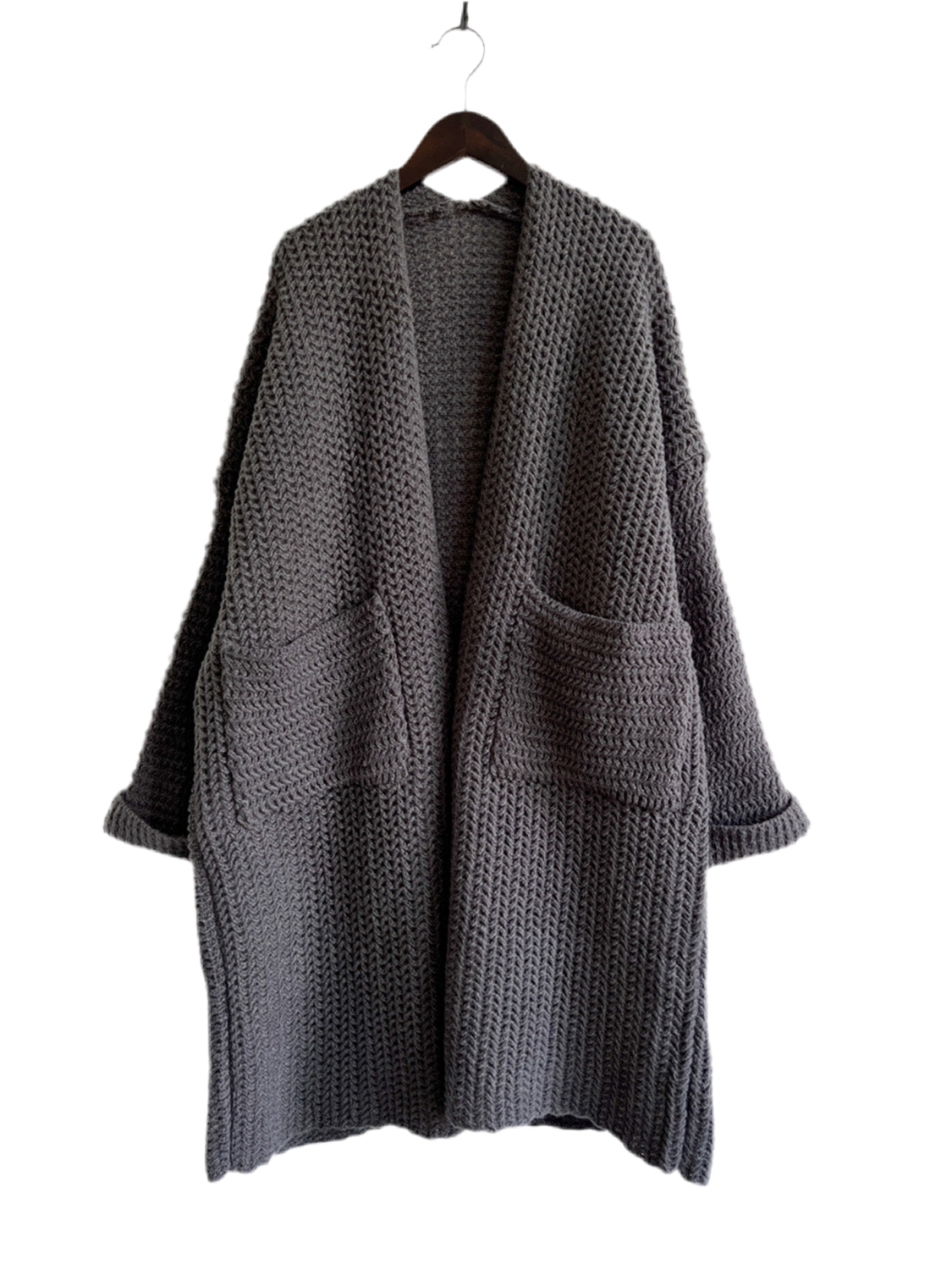 Kelly Open Front Long Sleeve Chunky Knit Cardigan with Pockets