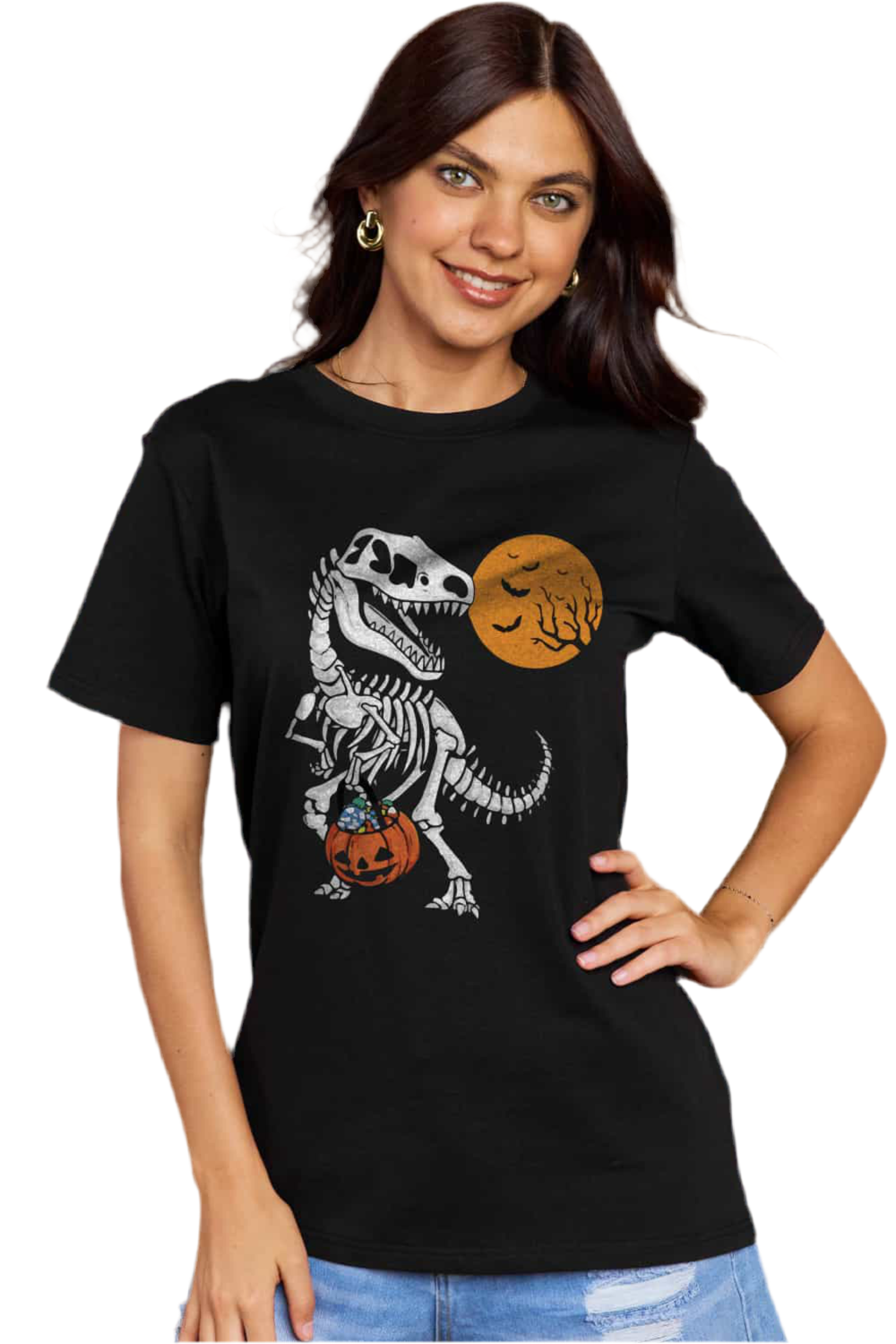 Jurassic Skeleton Halloween Graphic Cotton T-Shirt