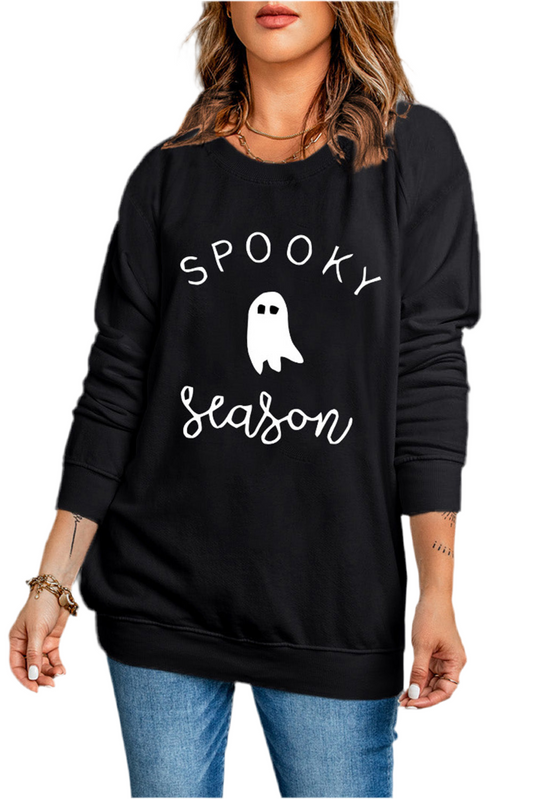 Round Neck Long Sleeve SPOOKY SEASON Graphic Sweatshirt